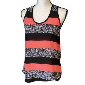 Eight Sixty Sleeveless Lightweight Striped Print Top Small Coral‎ Black